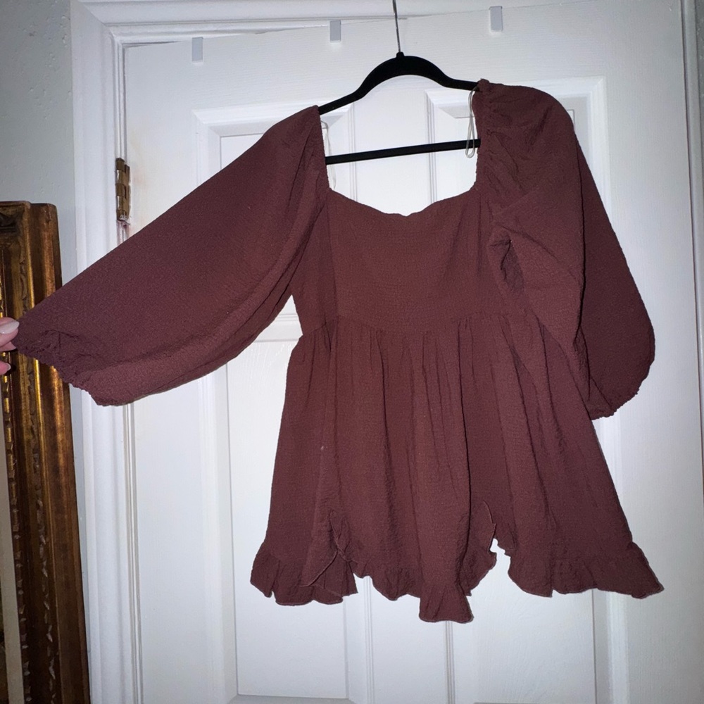 Entro Red Bell Sleeve Peplum Blouse